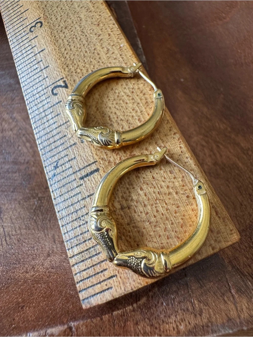 Vintage Gold Tone Aries Rams Head Hoop Earrings Signed Monet Hollow